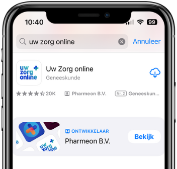 App store. Downloaden Uw Zorg Online app.